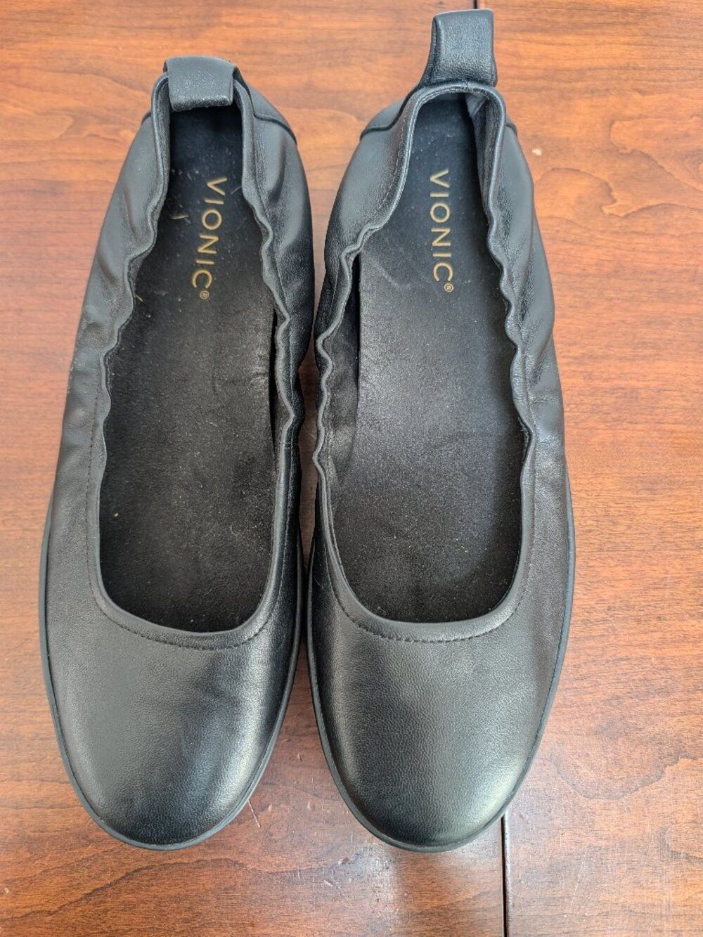 Vionic Uptown Ballet Flats Womens 10 Black Leather Comfort Slip On Orthotc Shoes